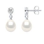 Boucles D'Oreilles Véritables Perles De Culture D'Eau Douce Poires 7-8 Mm