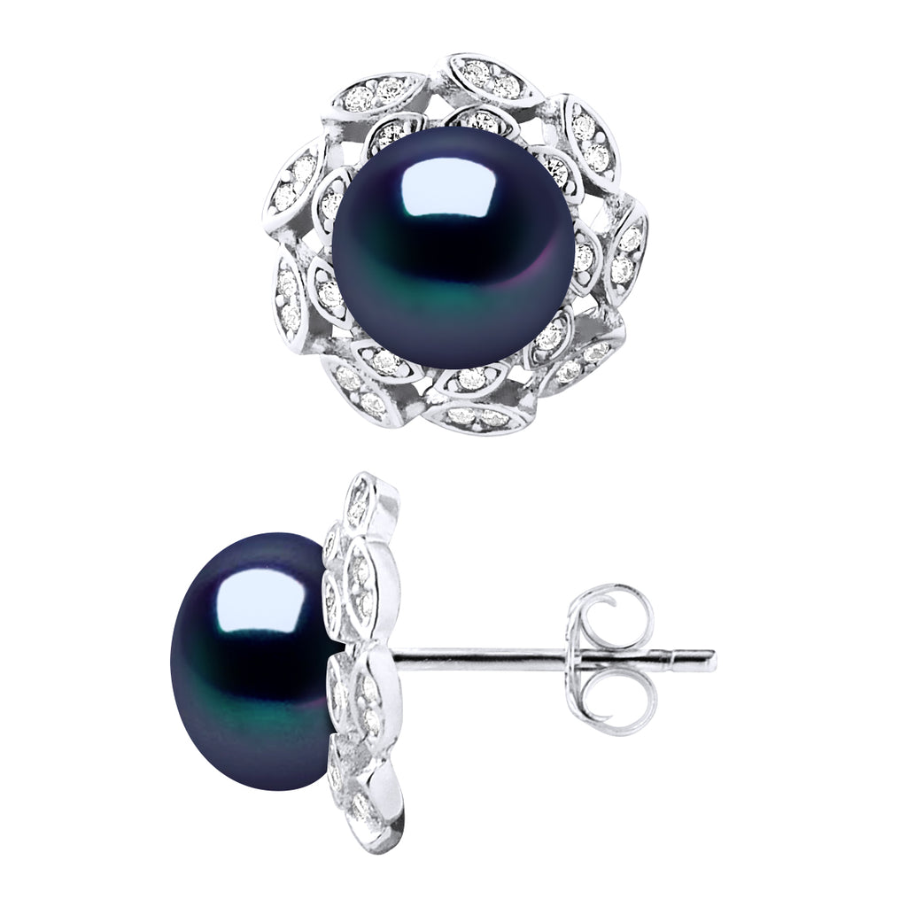 Boucles D'Oreilles Perles Bouton 8-9 Mm - Système Poussettes - Joaillerie Argent 925 - Paix