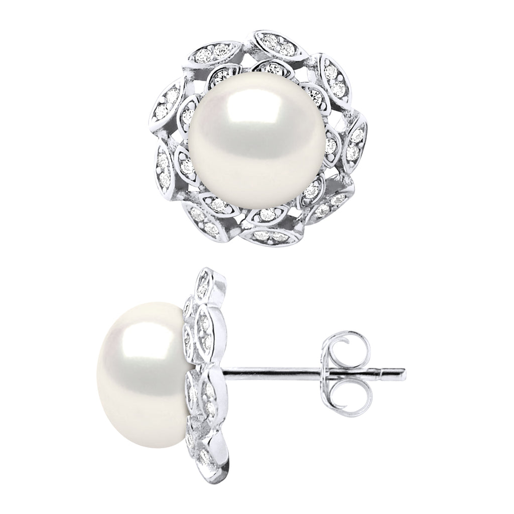 Boucles D'Oreilles Perles Bouton 8-9 Mm - Système Poussettes - Joaillerie Argent 925 - Paix