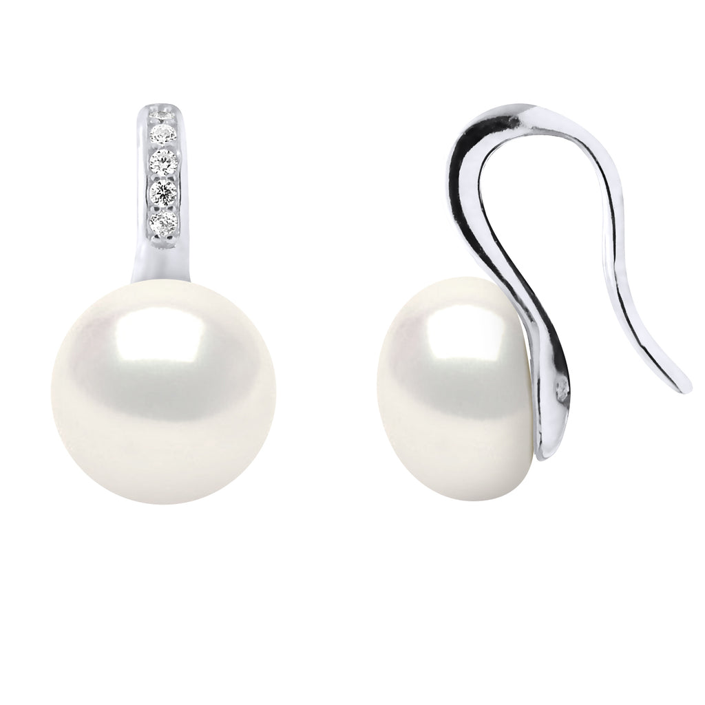 Boucles D'Oreilles Pendantes Perles 9-10 Mm - Système Crochet - Joaillerie Argent 925 - Leucate