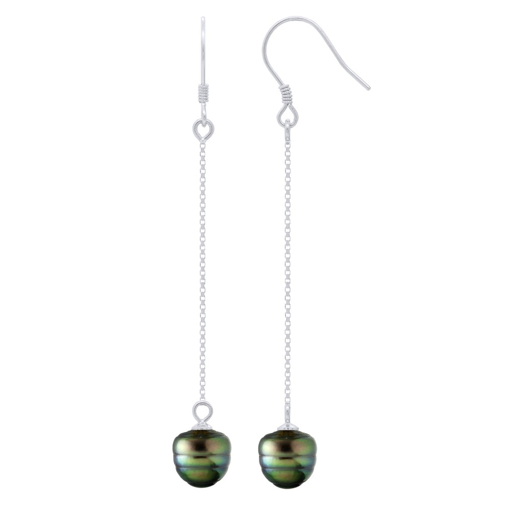 Boucles D'Oreilles Pendantes Perles De Tahiti Cerclées 8-9 Mm - Système Crochet - Argent 925 - Otum
