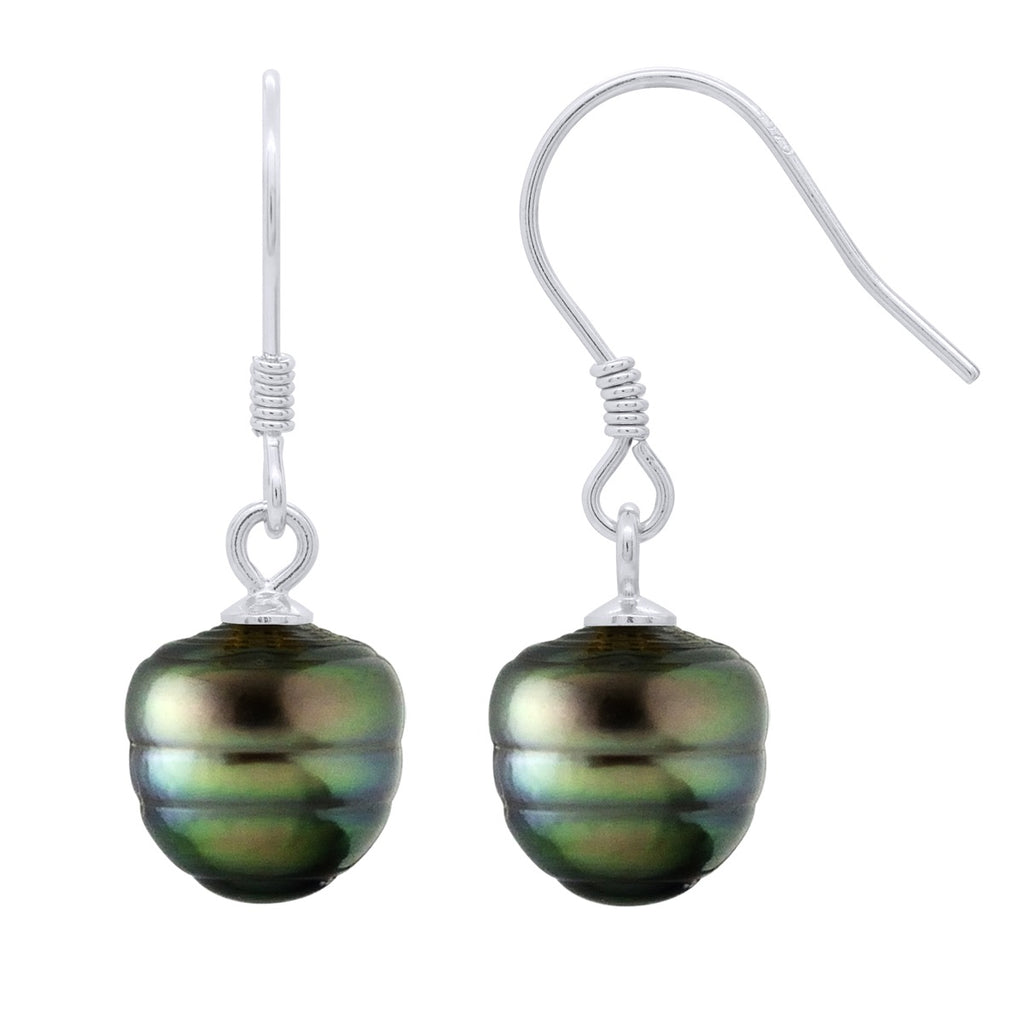 Boucles D'Oreilles Pendantes Perles De Tahiti Cerclées 9-10 Mm - Argent 925 - Nakamo