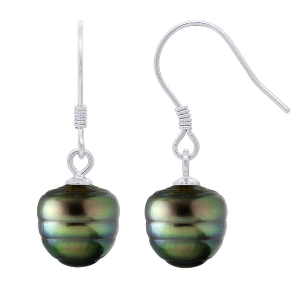 Boucles D'Oreilles Pendantes Perles De Tahiti Cerclées 9-10 Mm - Argent 925 - Nakamo