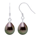 Boucles D'Oreilles En Argent 925 Millièmes Et Véritables Perles De Culture De Tahiti Poires 9-10 Mm