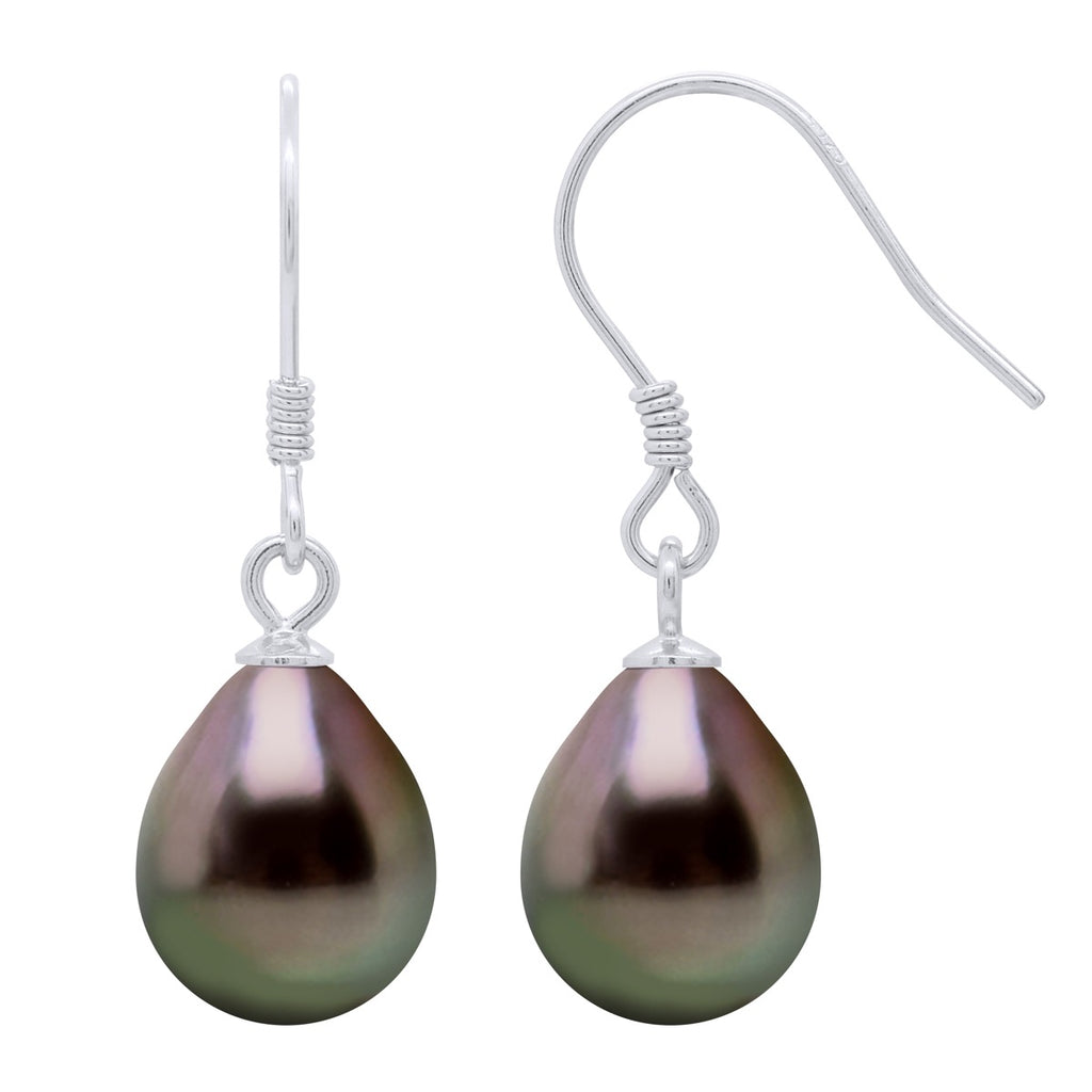 Boucles D'Oreilles En Argent 925 Millièmes Et Véritables Perles De Culture De Tahiti Poires 9-10 Mm