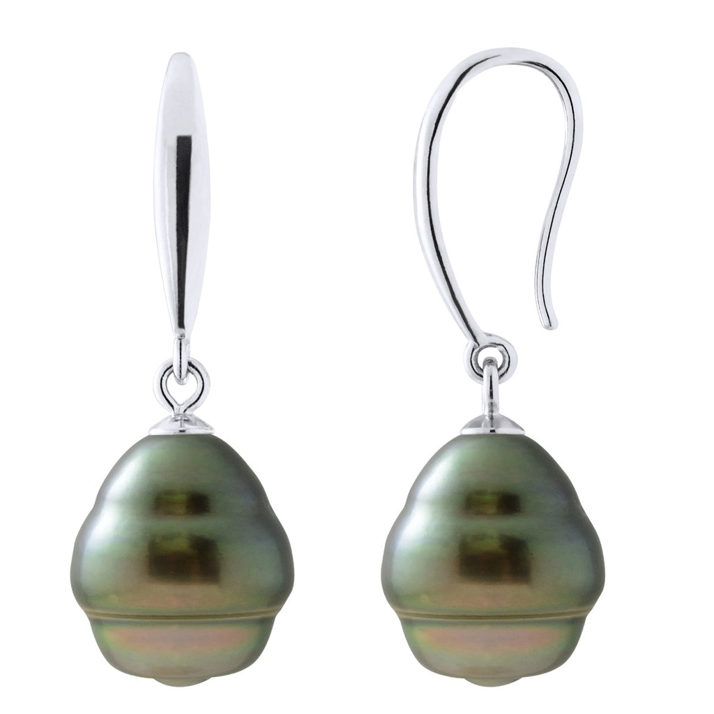 Boucles D'Oreilles Pendantes Perles De Tahiti Cerclées 10-11 Mm - Argent 925 - Karodu