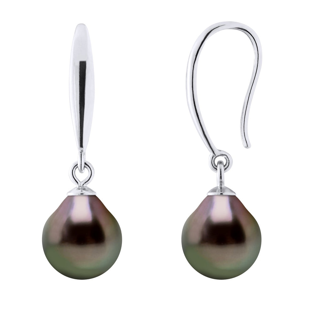Boucles D'Oreilles En Argent 925 Millièmes Et Véritables Perles De Culture De Tahiti Poires 8-9 Mm