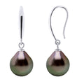 Boucles D'Oreilles En Argent 925 Millièmes Et Véritables Perles De Culture De Tahiti Poires 9-10 Mm