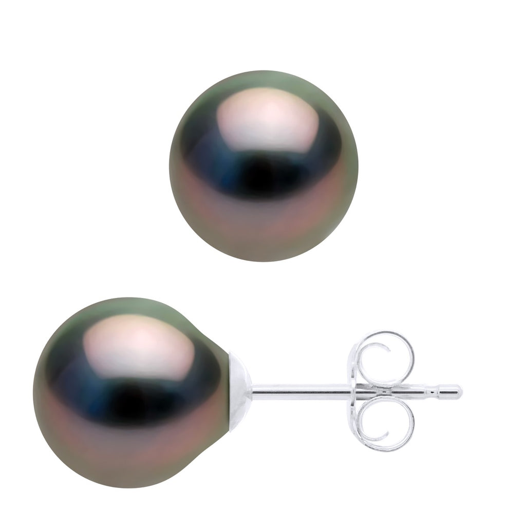 Boucles D'Oreilles Perles De Tahiti Ovales 8-9 Mm - Système Poussettes - Argent 925 - Nui