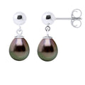 Boucles D'Oreilles Pendantes Perles De Tahiti Poires 8-9 Mm - Système Poussettes - Argent 925 -  Akama