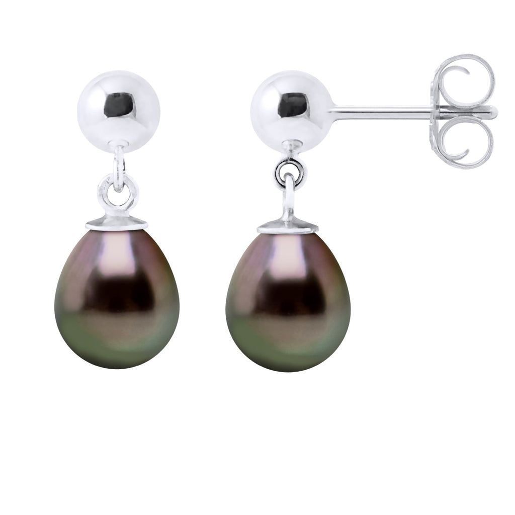 Boucles D'Oreilles Pendantes Perles De Tahiti Poires 8-9 Mm - Système Poussettes - Argent 925 -  Akama