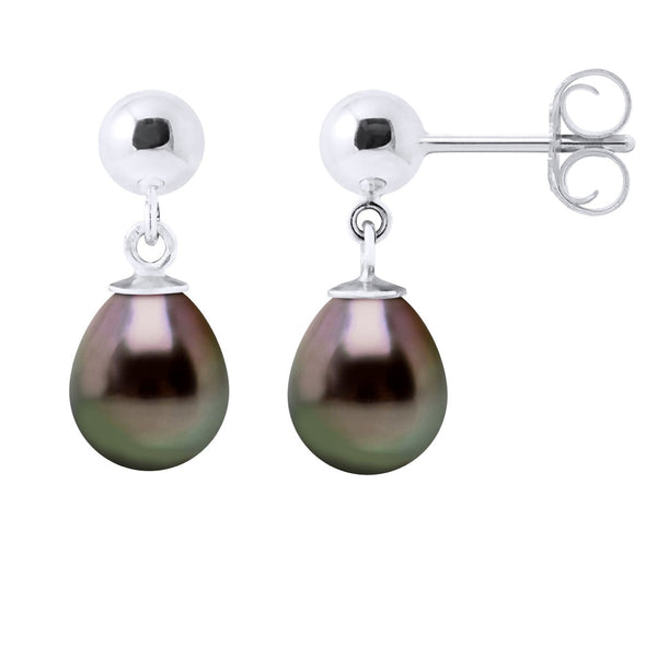 Boucles D'Oreilles Pendantes Perles De Tahiti Poires 8-9 Mm - Système Poussettes - Argent 925 -  Akama