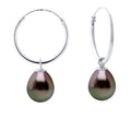 Boucles D'Oreilles En Argent 925 Millièmes Rhodié Et Véritables Perles De Culture De Tahiti Poires 8-9 Mm