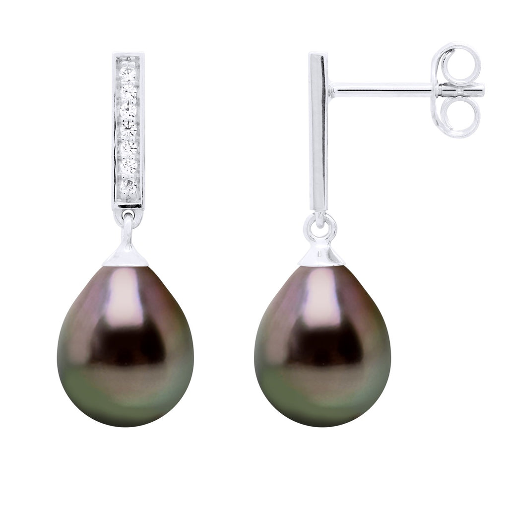 Boucles D'Oreilles Joaillerie Pendantes Perles De Tahiti 8-9 Mm -  Argent 925 - Noenama