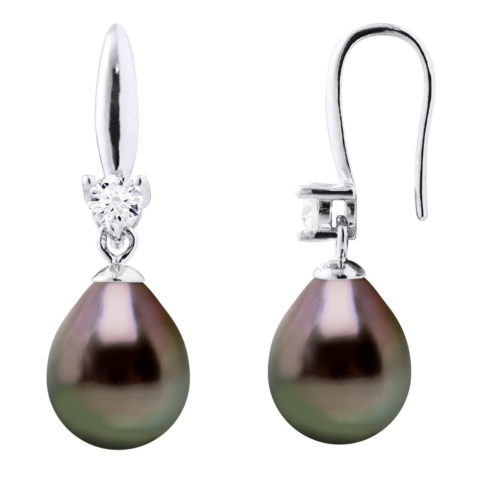 Boucles D'Oreilles Pendantes Perles De Tahiti 8-9 Mm - Système Crochet - Joaillerie Argent 925 - Nakavema