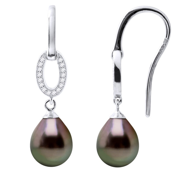 Boucles D'Oreilles Pendantes Perles De Tahiti Poires 8-9 Mm - Joaillerie Argent 925 - Noedali