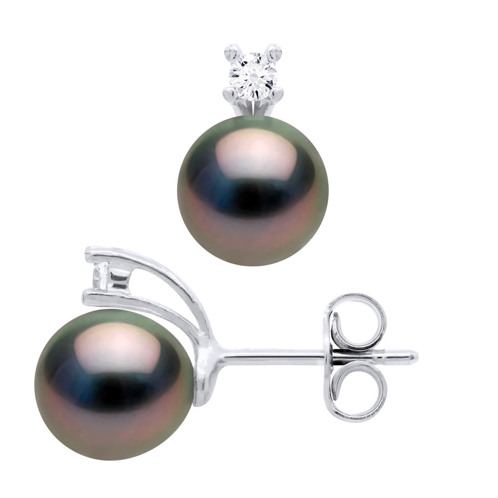 Boucles D'Oreilles Perles De Culture De Tahiti Semi Rondes 8-9 Mm - Système Poussettes - Joaillerie Argent 925 - Biarritz