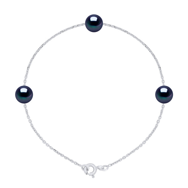 Bracelet Chainage 3 Perles Rondes 7-8 Mm - Plusieurs Coloris - Argent 925 - Grimaud