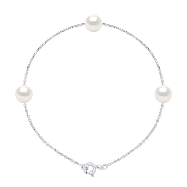 Bracelet Chainage 3 Perles Rondes 7-8 Mm - Plusieurs Coloris - Argent 925 - Grimaud