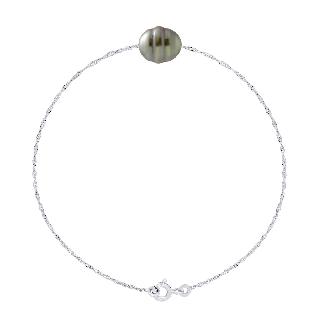 Bracelet Perles De Tahiti Cerclées 9-10 Mm - Chaîne Singapour - Argent 925 - Nuatavo