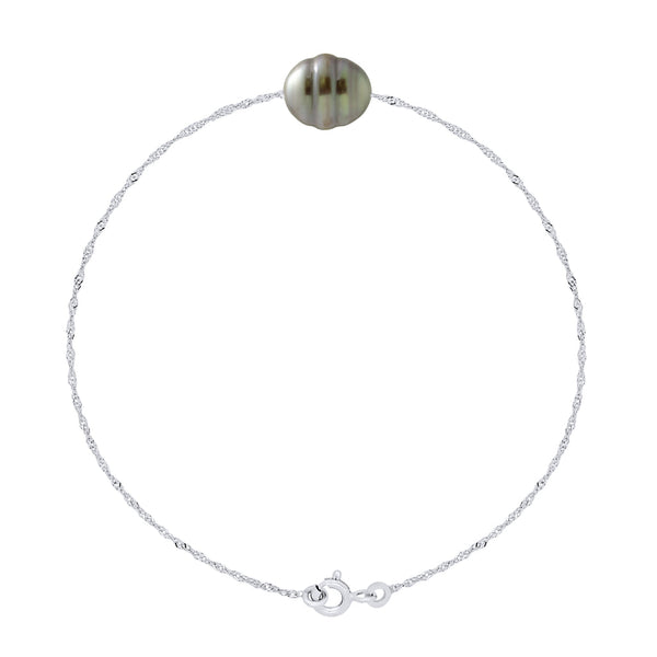 Bracelet Perles De Tahiti Cerclées 9-10 Mm - Chaîne Singapour - Argent 925 - Nuatavo