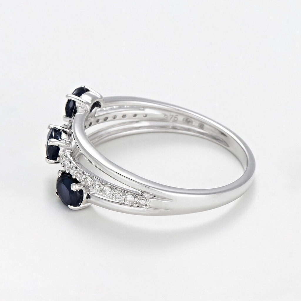 Bague "Trio De Saphir" D0,09Ct/20 + Saphir0,69Ct/3 - Or Blanc