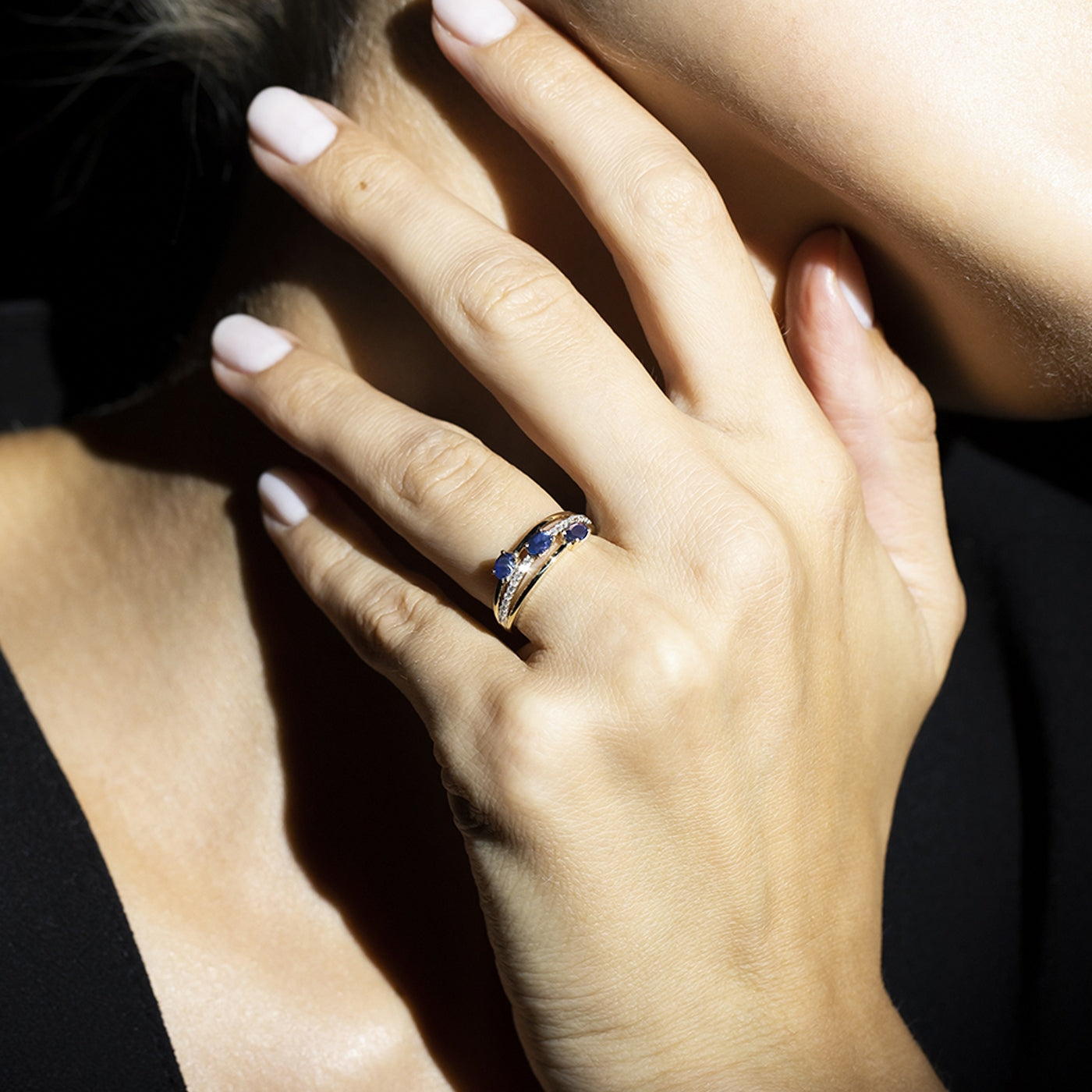 Bague "Trio De Saphir" D0,09Ct/20 + Saphir0,69Ct/3 - Or Jaune 375/1000