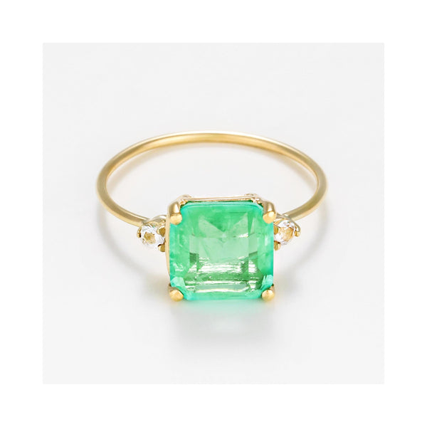Bague "Espoir 0,5Ct/1" Quartz Vert Et Topazes, Or Jaune 375/1000