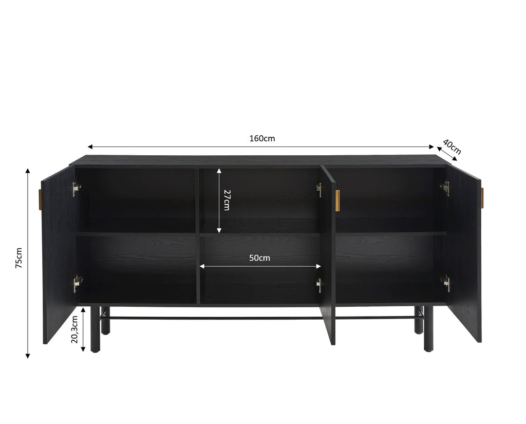 Buffet Calista - Placage Frêne Noir Pieds Métal