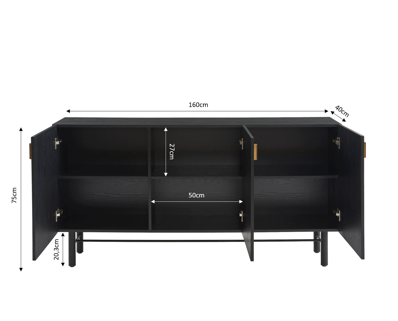 Buffet Calista - Placage Frêne Noir Pieds Métal