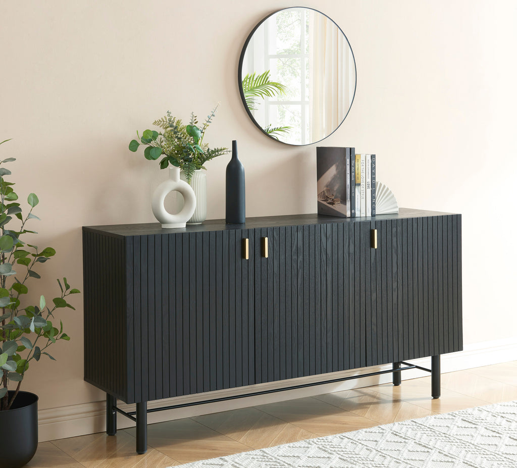Buffet Calista - Placage Frêne Noir Pieds Métal
