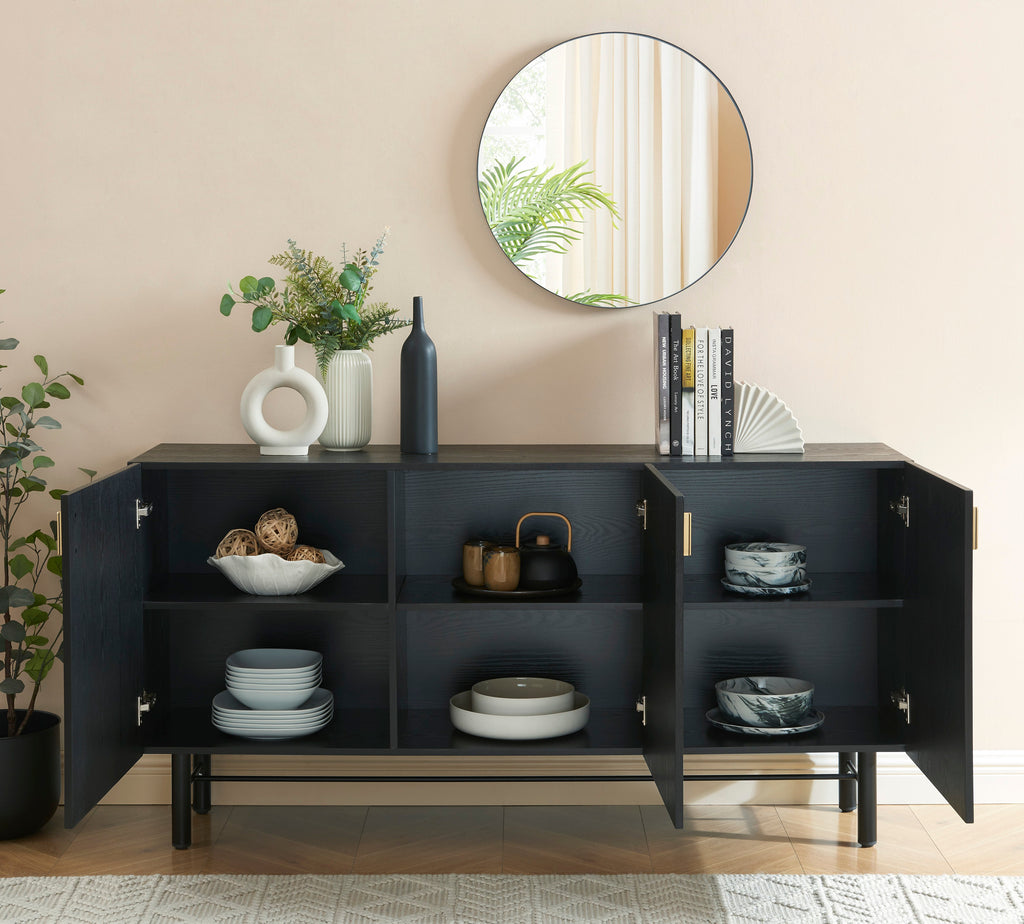 Buffet Calista - Placage Frêne Noir Pieds Métal