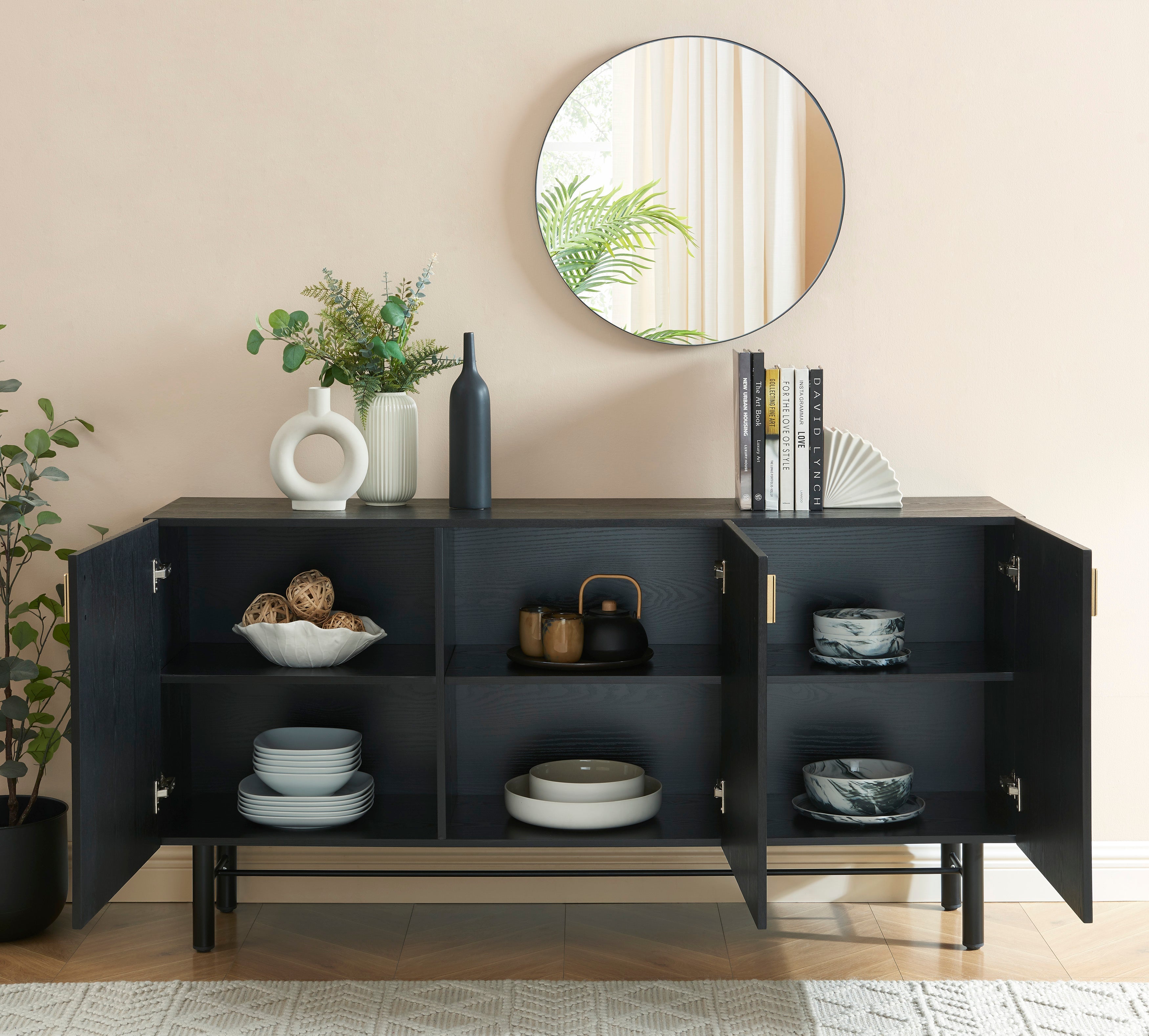 Buffet Calista - Placage Frêne Noir Pieds Métal