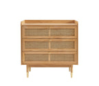 Commode Leon - Placage Chêne Et Cannage Rotin 3 Tiroirs