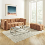 Ensemble Canapé Droit 3 Places + Pouf Moody - Tissu Lin Écureuil
