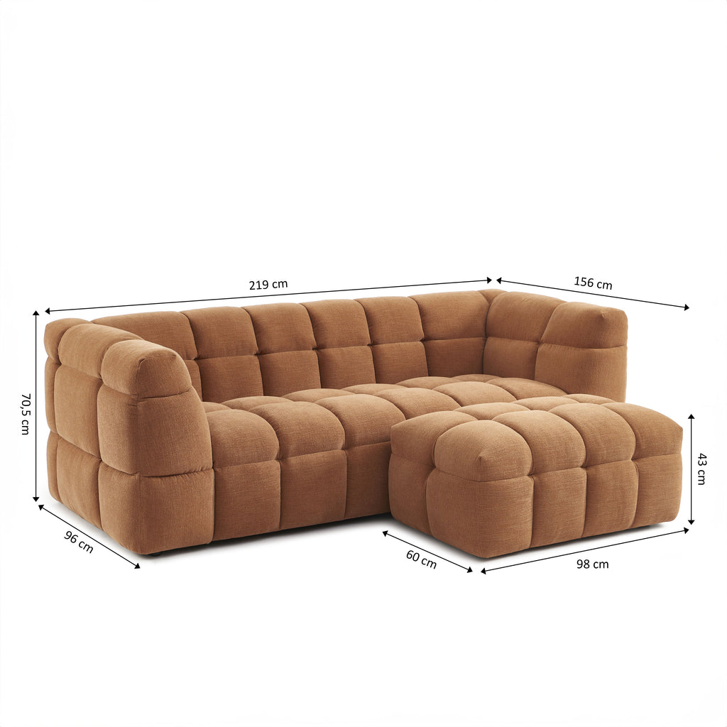 Ensemble Canapé Droit 3 Places + Pouf Moody - Tissu Lin Écureuil