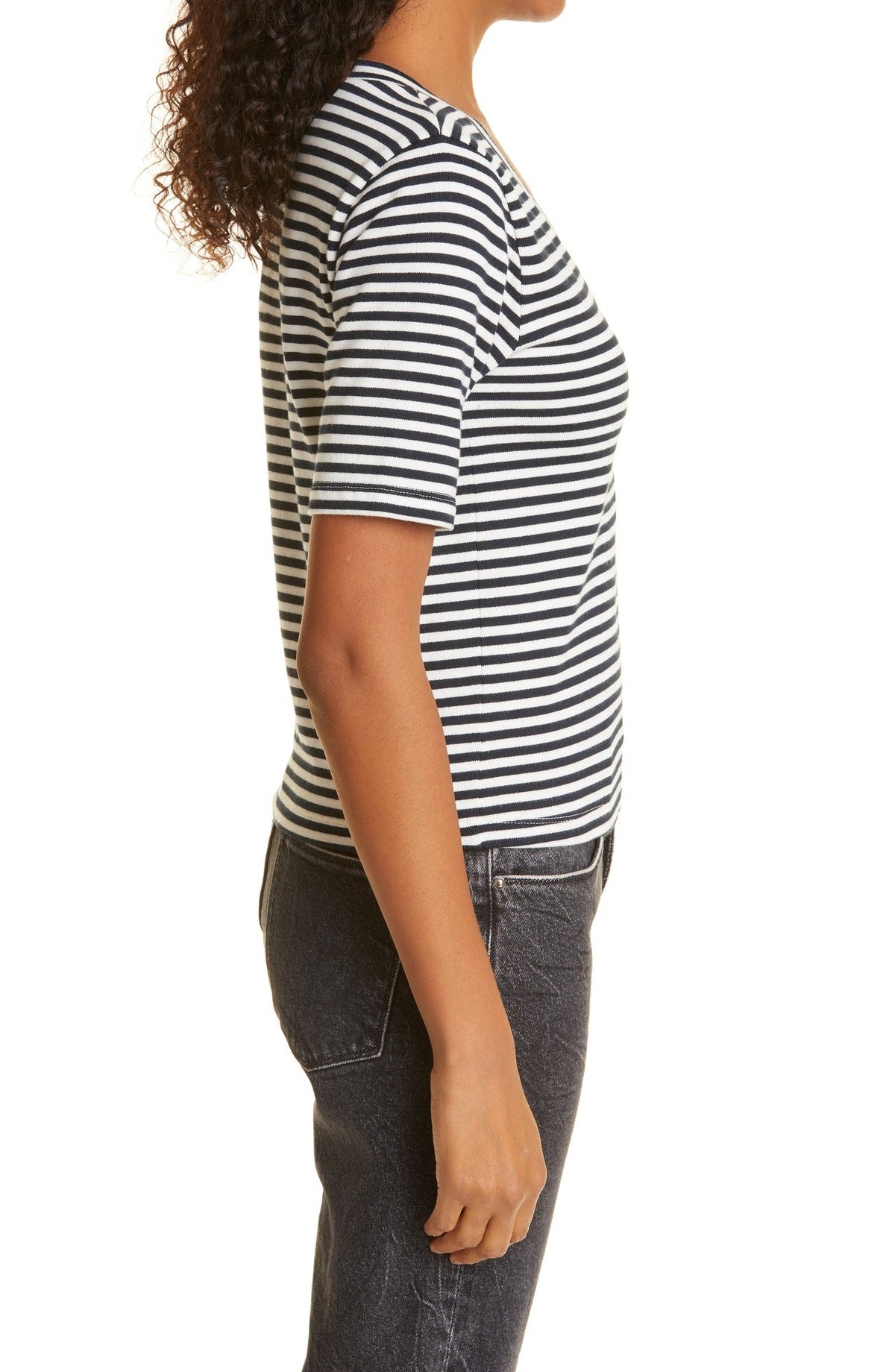 Top Button Up Ss Henley - Navy Multi