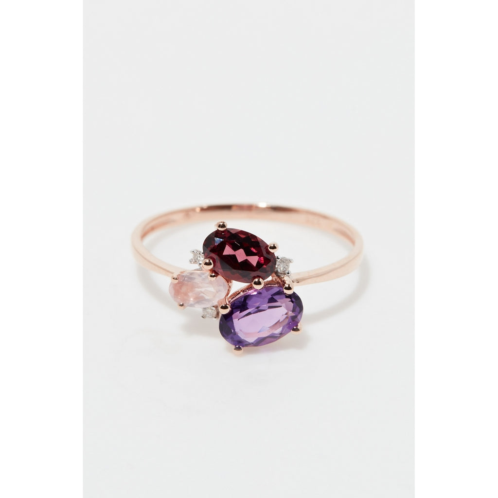 Bague "Barbara" D0,02/3 Améthyste 0,70/1, Rhodolite 0,66/1 & Rose Quartz 0,33/1 - Or Rose 375/1000