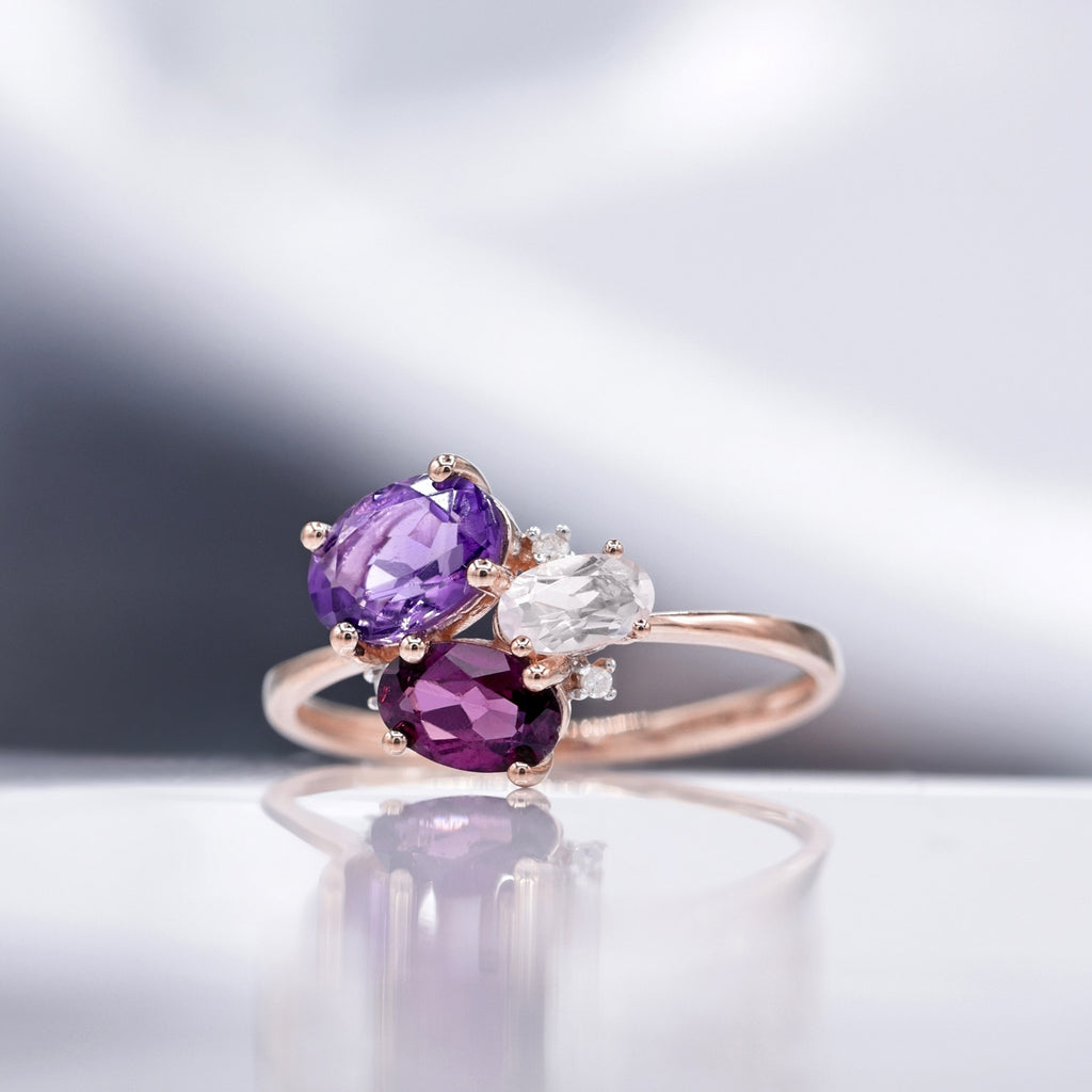 Bague "Barbara" D0,02/3 Améthyste 0,70/1, Rhodolite 0,66/1 & Rose Quartz 0,33/1 - Or Rose 375/1000
