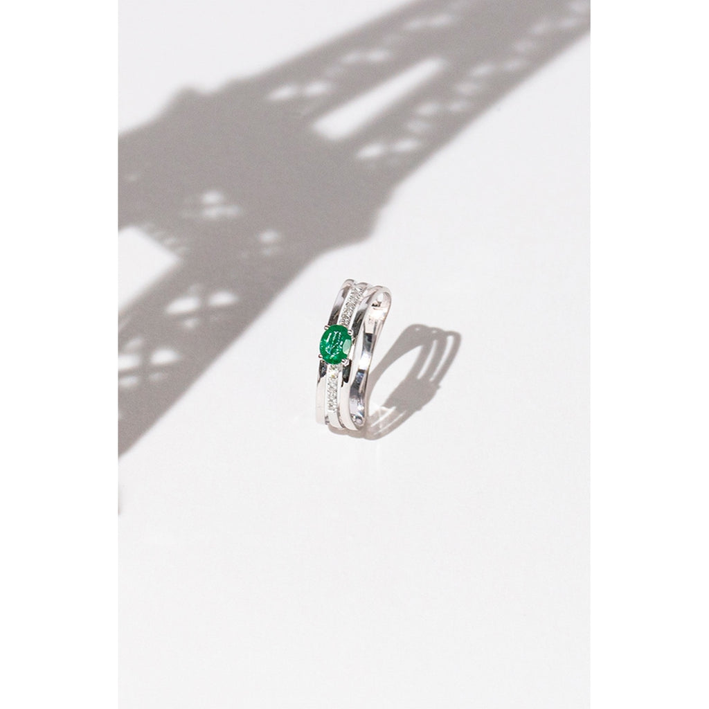 Bague "Mangaïa" D0,06/14 & Emeraude 0,38/1 - Or Blanc 375/1000