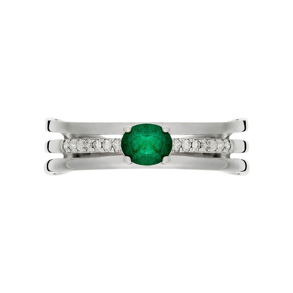 Bague "Mangaïa" D0,06/14 & Emeraude 0,38/1 - Or Blanc 375/1000