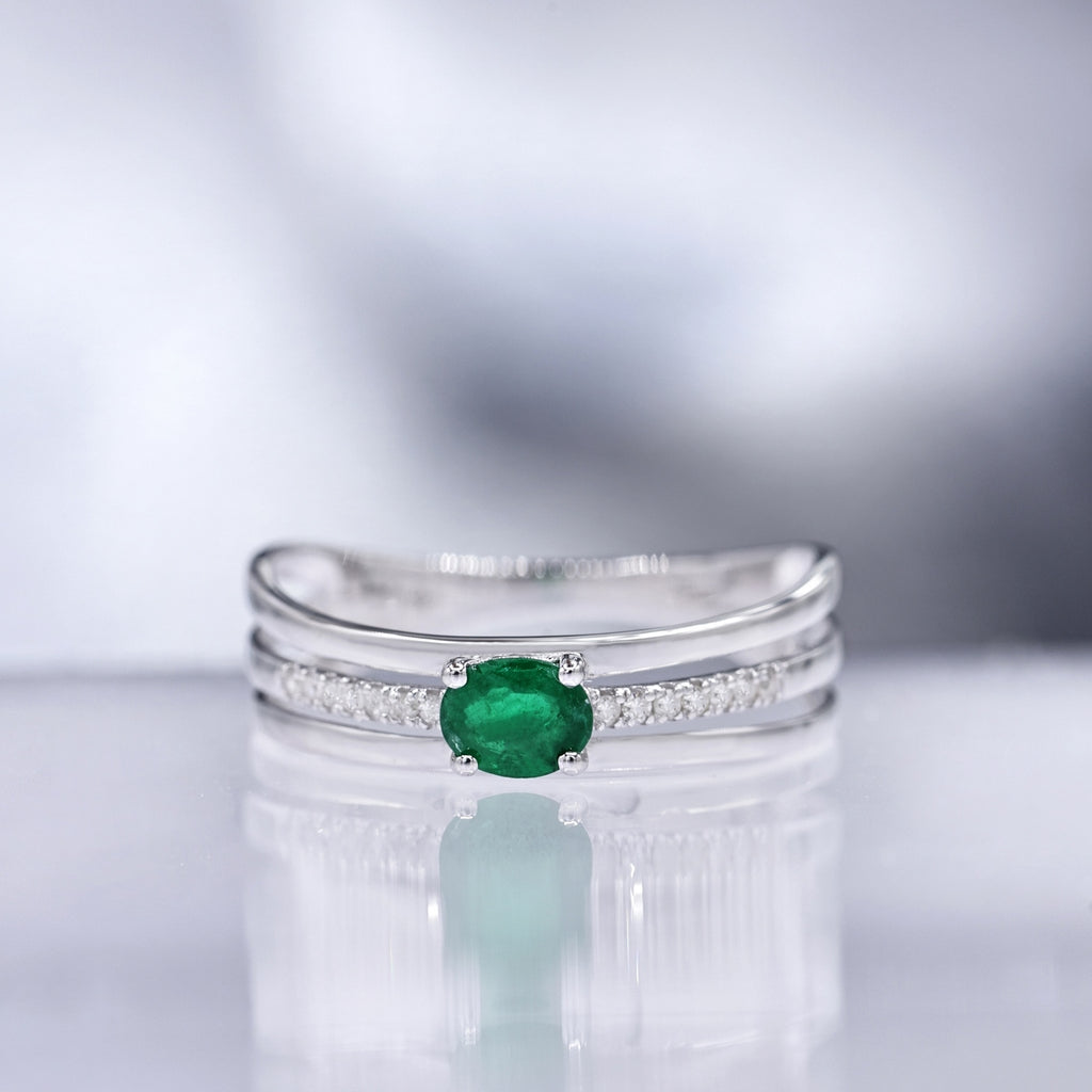 Bague "Mangaïa" D0,06/14 & Emeraude 0,38/1 - Or Blanc 375/1000