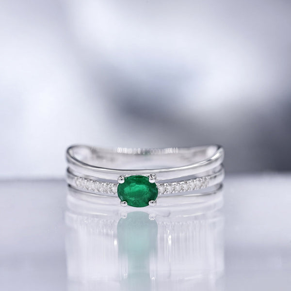 Bague "Mangaïa" D0,06/14 & Emeraude 0,38/1 - Or Blanc 375/1000