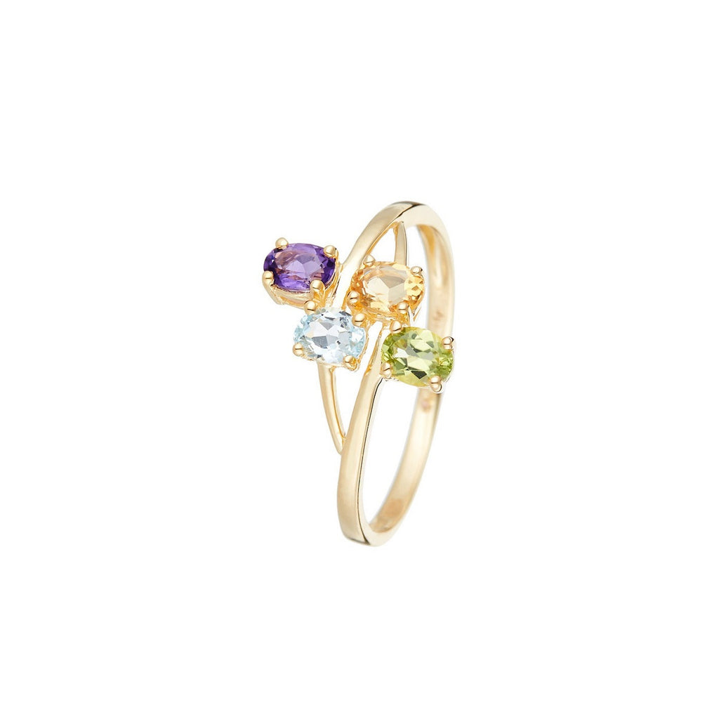 Bague "Bornéo" Améthyste 0,18/1, Topaze Bleue 0,24/1, Citrine 0,18/1 Et Péridot - Or Jaune 375/1000