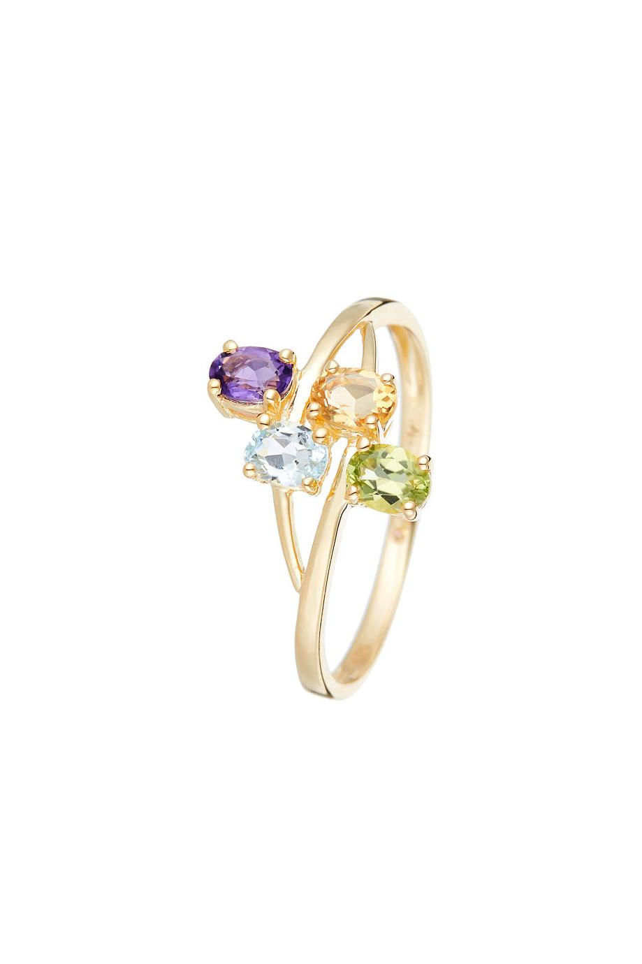 Bague "Bornéo" Améthyste 0,18/1, Topaze Bleue 0,24/1, Citrine 0,18/1 Et Péridot