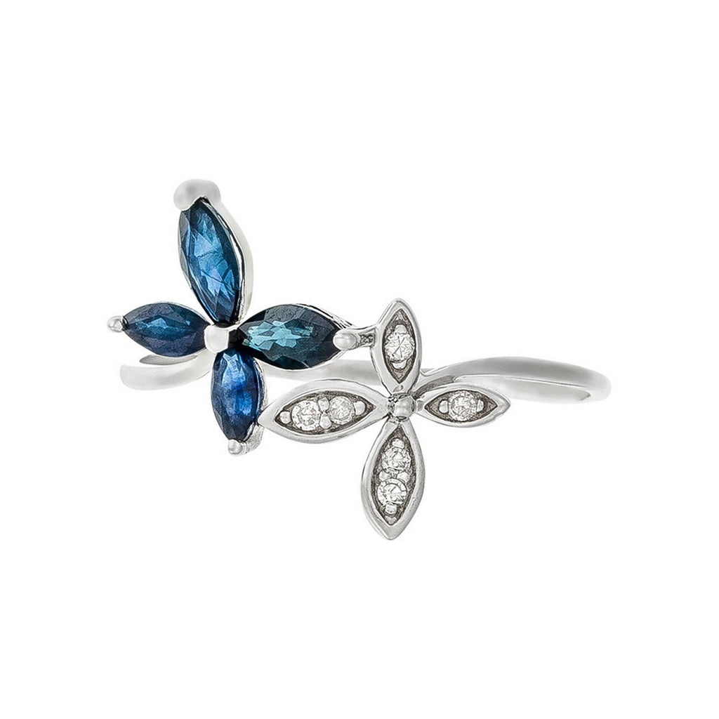 Bague "Héméra" D0,03/6 & Saphir 0,69/4 - Or Blanc 375/1000
