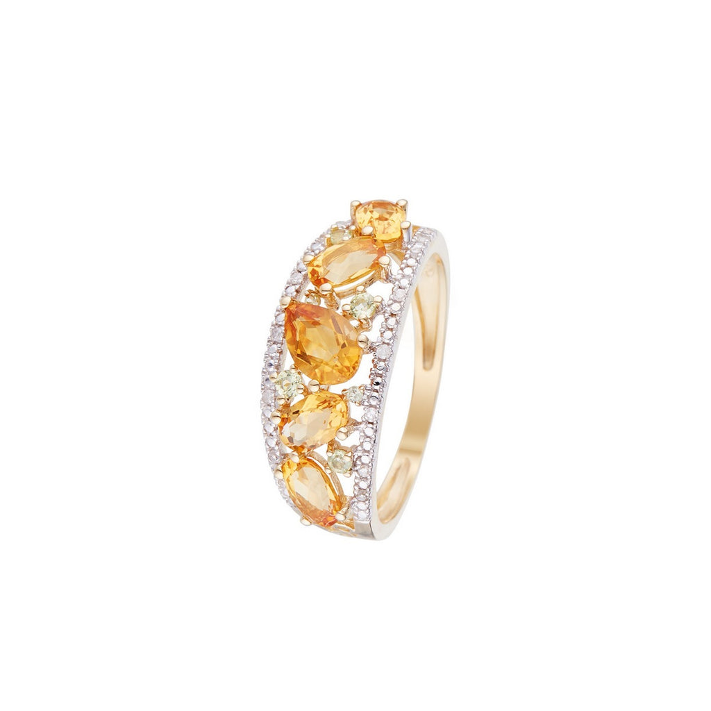 Bague "Olivines" D0,05/16 & Péridot 0,14/6 & Citrine 1,30/5 - Or Jaune 375/1000