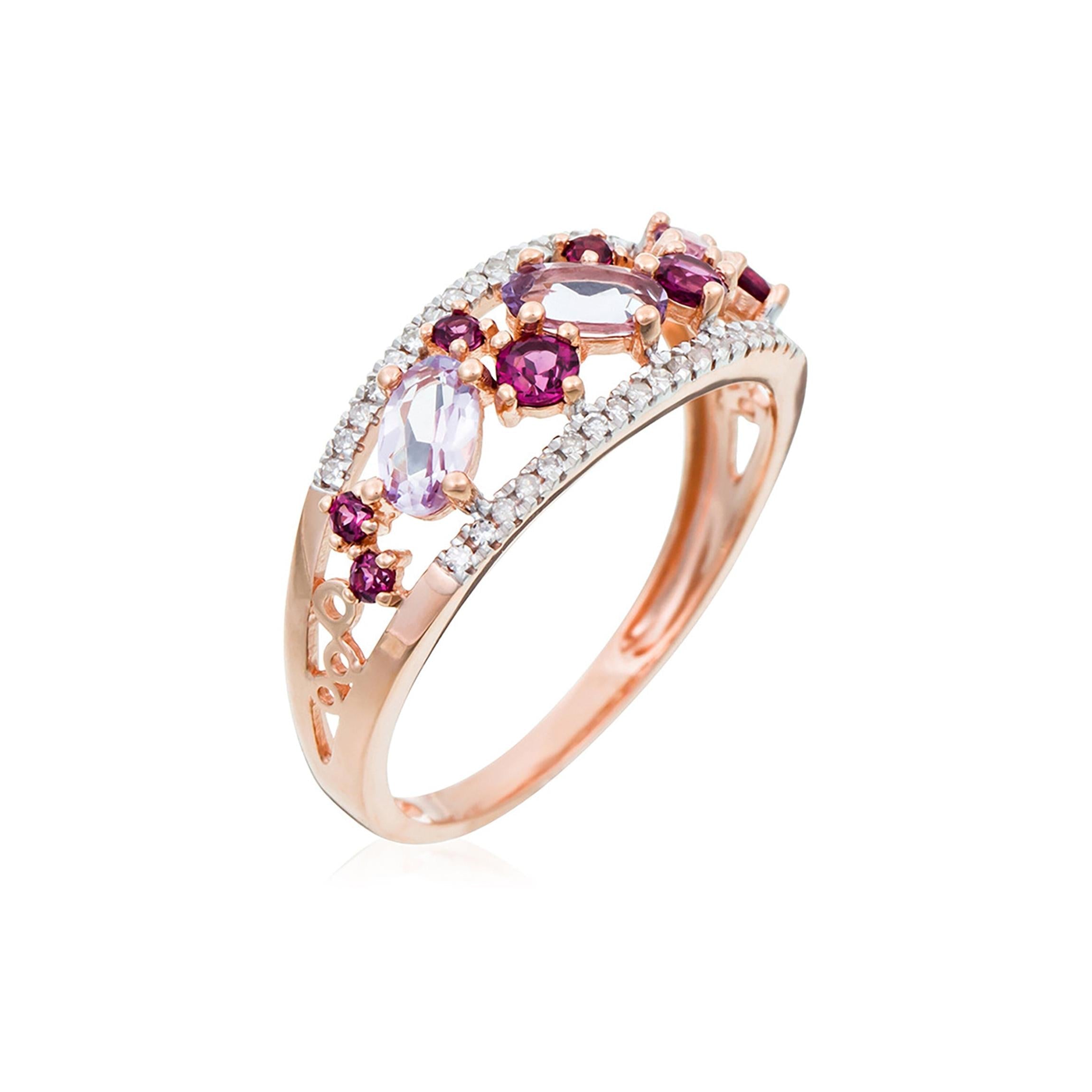 Bague "Amore" 0,12/36, Rhodolite Garnet 0,37/8 Et Améthyste Rose 0,53/3