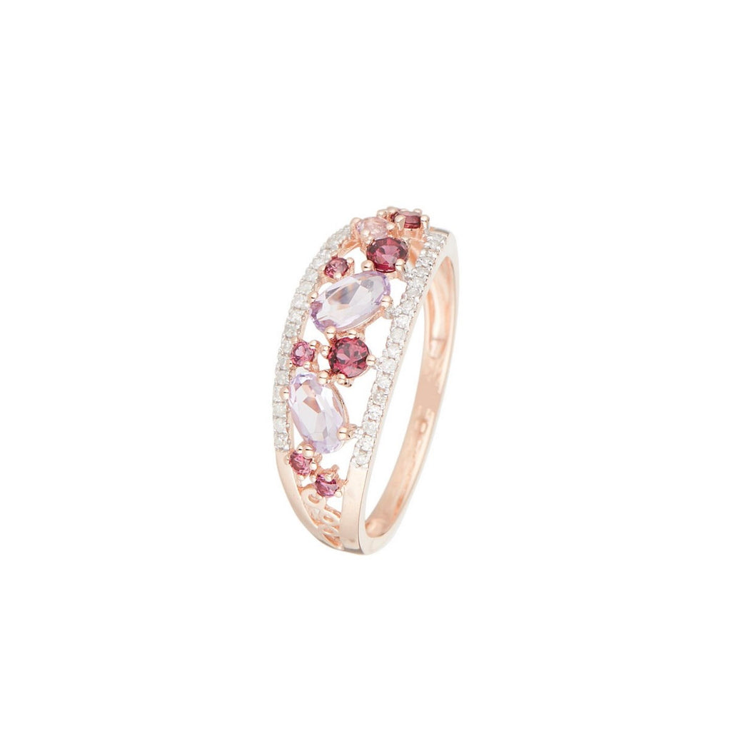 Bague "Amore" 0,12/36, Rhodolite Garnet 0,37/8 Et Améthyste Rose 0,53/3 - Or Rose 375/1000