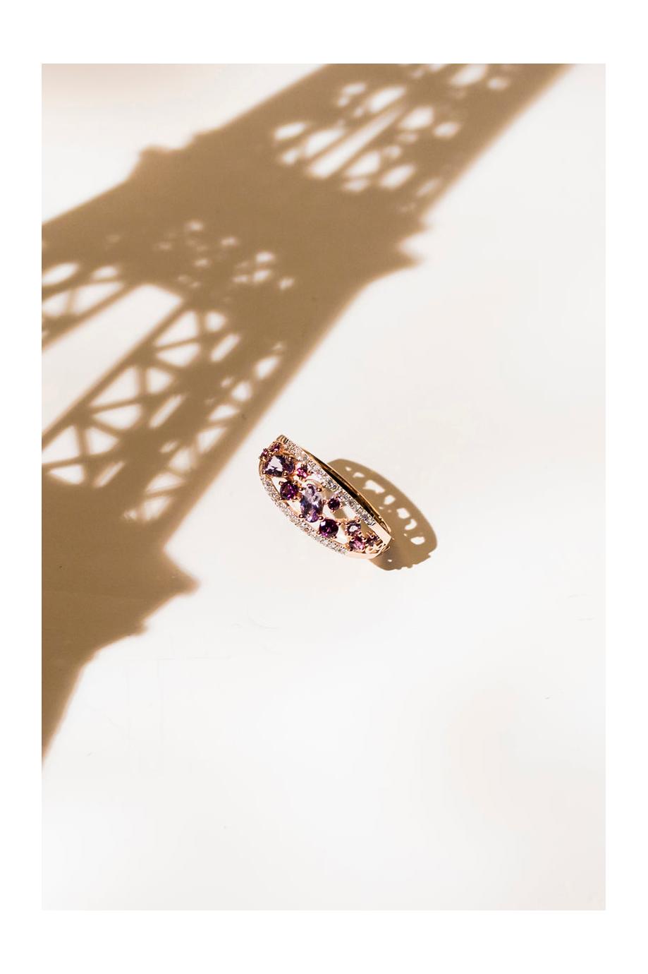 Bague "Amore" 0,12/36, Rhodolite Garnet 0,37/8 Et Améthyste Rose 0,53/3